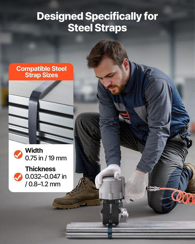Pneumatische Stahlbandumreifungsmaschine von Buying Solutions MB in Silber, Heavy Duty Metallband-Werkzeug mit 8500 N Zugkraft für 19 mm breite Metallbänder - Bild 6
