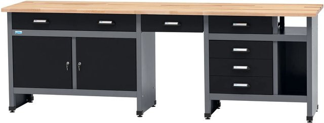 Küpper Werkbank-Set mit 6 Türen, 6 Schubladen und Pegboard in Schwarz-Grau, B/T/H: 240 x 204 x 60 cm - Bild 1