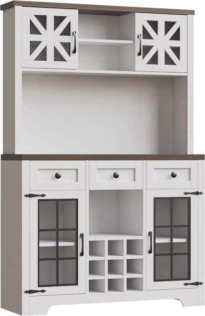Merax Hochschrank in Weiß mit Smart LED, Weinregal und Glastüren, H x B x T: 180 x 40 x 40 cm - Bild 1
