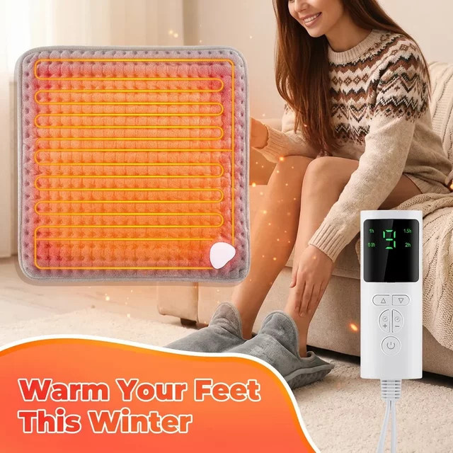 AFDEAL Elektrische Fußwärmematte mit 9 Heizstufen und 4 Timer-Einstellungen, weiche und waschbare Heizmatte für Büro und Zuhause, B/T: 40 x 40 cm - Bild 1