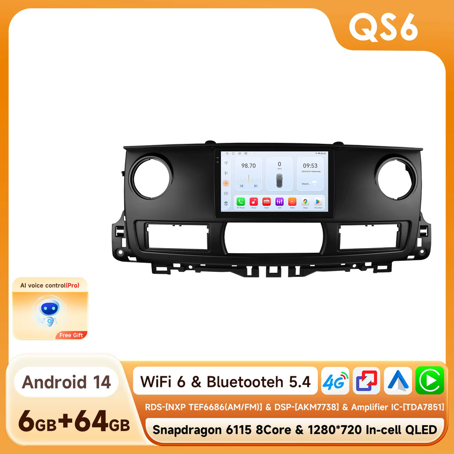 OSSURET Android 14 Autoradio für RENAULT MASTER 2003-2011 mit 10,1 Zoll Display, Qualcomm Snapdragon 6115 Octa-Core, GPS-Navigation, Bluetooth, Wireless Carplay und Android Auto, Schwarz - Bild 7