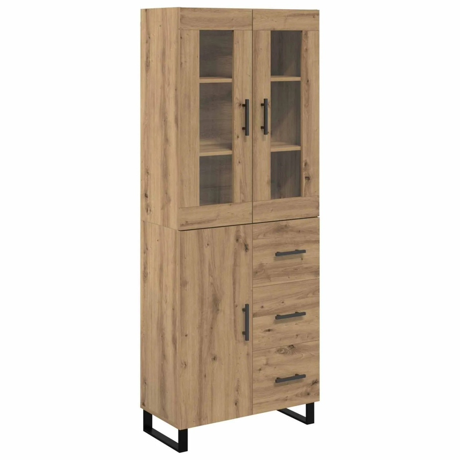 vidaXL Highboard 2-teilig in Artisan-Eiche mit Glastüren aus Glas und Engineered Wood, B/T/H: 180 x 34 x 69,5 cm - Bild 2