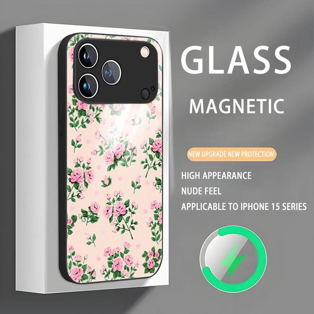 WILDFLOWER CASES Magnetische Glas Handyhülle für iPhone 17 16 15 14 13 12 11 Pro Max Plus Mini XR XS in Pink - Bild 1