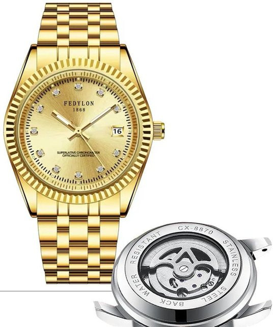 YIRAN Jewelry Armbanduhr, Tourbillon, Automatik, Edelstahl, Gold, Herren - Bild 1