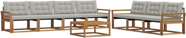 vidaXL Outdoor-Sofagarnitur 8-teilig in U-Form aus Akazienholz und Textilene mit Kissen, Grau und Natur - Bild 1