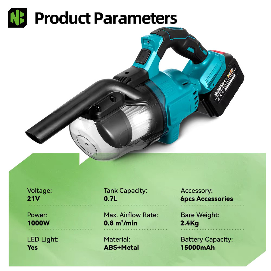 NEWBENY 1000 W Akku-Elektro-Staubsauger für Hartböden, wiederaufladbar und beutellos, kompatibel mit Makita 18–21 V Akku-Pins - Bild 2