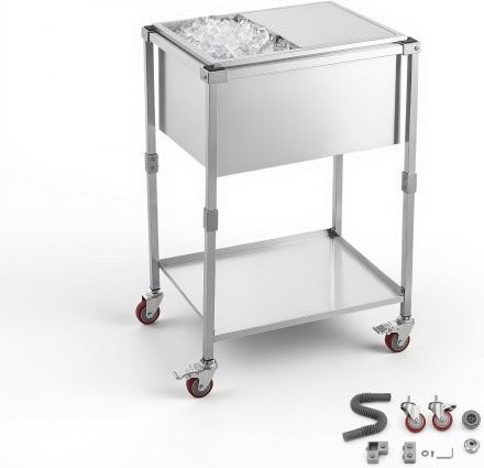 VEVOR Edelstahl-Kühlwagen mit Schiebedeckel und Rollen, Silber, B/T/H: 66,0 x 50,5 x 98,5 cm - Bild 1