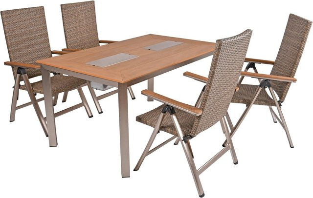DELUKE Garten-Sitzgruppe FRANZ 5-teiliges Gartenmöbel-Set aus Kunststoff und Aluminium in Grau und Beige - Bild 1
