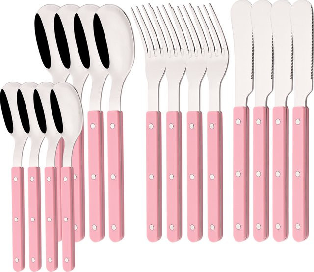 Uniturcky Besteckset aus Edelstahl mit Acrylgriffen in Rosa und Silber, 16-teilig - Bild 1