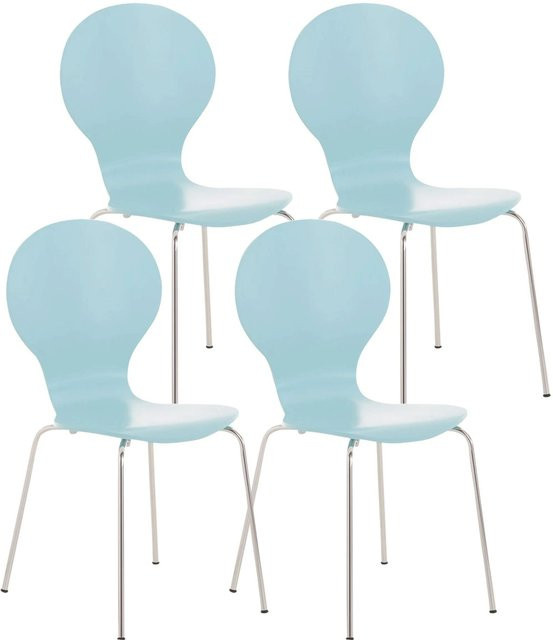 DELUKE 4er Set Besucherstühle ATHENS in Hellblau mit Holz und Metall, stapelbare Konferenzstühle und Bürostühle, B/T/H: 43 x 45 x 86 cm - Bild 1