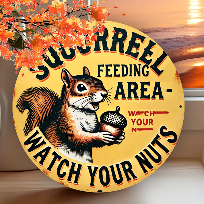 Rundes Metallblechschild Potdemiel Watch Your Nuts Vintage Wanddeko Gelb Durchmesser: 20 cm - Bild 3
