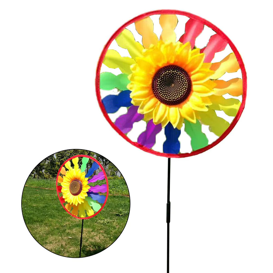 VIBRATITE Sonnenblumen-Windspiel bunte rotierende Garten-Windmühle in Mehrfarbig mit floralem Design - Bild 3