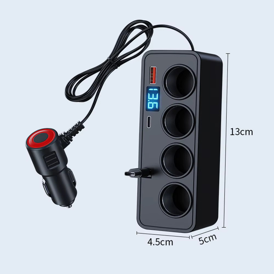 kebidumei 7-in-1 Auto-Zigarettenanzünder-Adapter mit 120W Leistung, PD Dual-USB-Anschluss, schnellem Telefonladegerät und digitalem Voltmeter in Schwarz für 12-24V - Bild 4