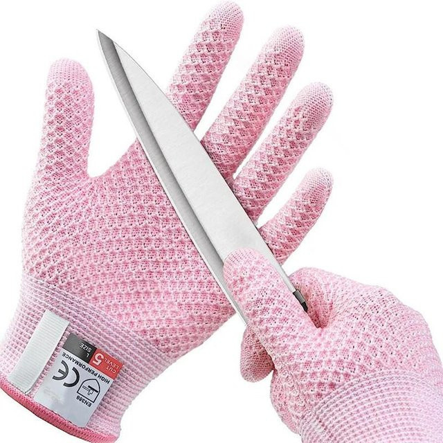 YULIN Schnittschutzhandschuhe HPPE Level 5 in Weiß und Pink für Industrie, Küche und Gartenarbeit - Bild 1