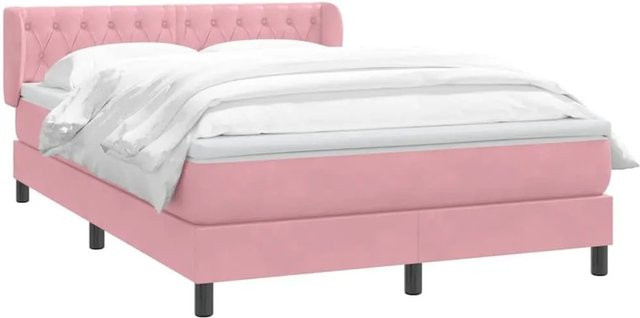 vidaXL Boxspringbett mit Matratze in Rosa und Weiß aus Samt, Hybrid-Konstruktion mit Taschenfederkern, B/T/H: 140 x 220 x 78 cm - Bild 1