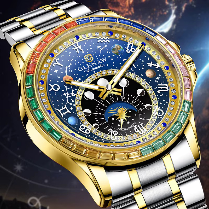 Glenaw's Armbanduhr, Automatik, Gold, Edelstahl, Herren - Bild 2