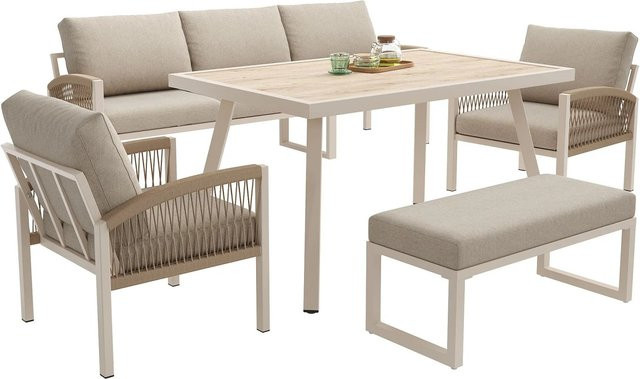 okwish Gartensofa für 7 Personen mit Armlehnen und robustem Eisengestell in Beige - Bild 1