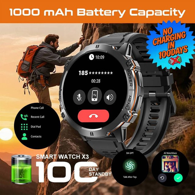 Leadoys X3 Smartwatch Outdoor-Sport-Schwimmuhr mit GPS und 10 m Wasserdichtigkeit in Schwarz - Bild 1