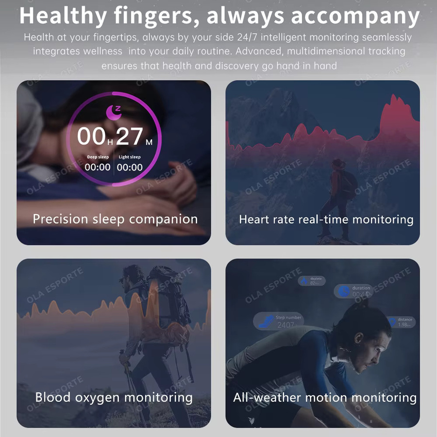 Ola Esporte Smart Ring 2026 mit Gesundheits- und Schlaf-Tracker, Herzfrequenz- und Blutsauerstoff-Monitor, Videoaufnahme, 5ATM Wasserdicht, Unisex, Schwarz - Bild 4