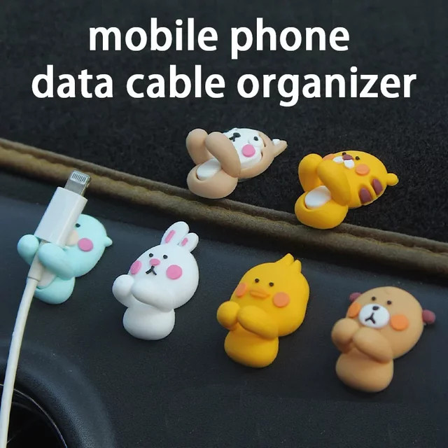 VIKEFON 2er-Set Kreative Cartoon Kabelorganizer zum Kleben für Handy-Datenkabel und Kopfhörer in Braun - Bild 1