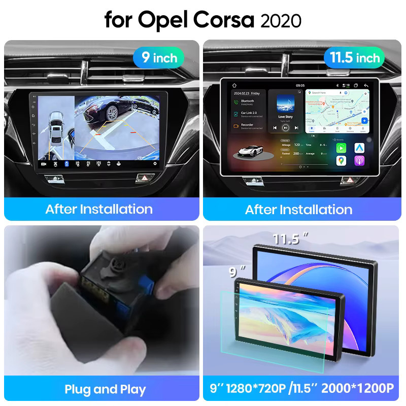 Junsun Kabelloses CarPlay und Android Auto Autoradio für Opel Corsa F 2019-2023, 2DIN Multimedia-Player mit GPS, Bluetooth, WiFi, 4G, Mirror Link und Lenkradsteuerung in Schwarz - Bild 3