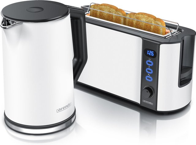 Arendo Frühstücks-Set bestehend aus 2-Scheiben-Langschlitz-Toaster und 1,5 l Wasserkocher in Weiß - Bild 1