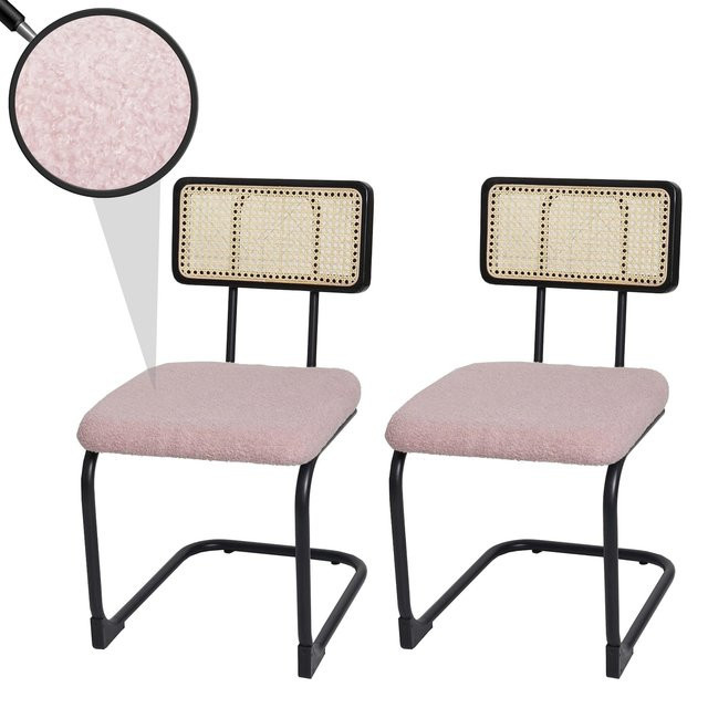 2er-Set MCW Freischwinger-Stühle K88 mit Bouclé-Stoff in Pink und Poplar-Holz - Bild 1