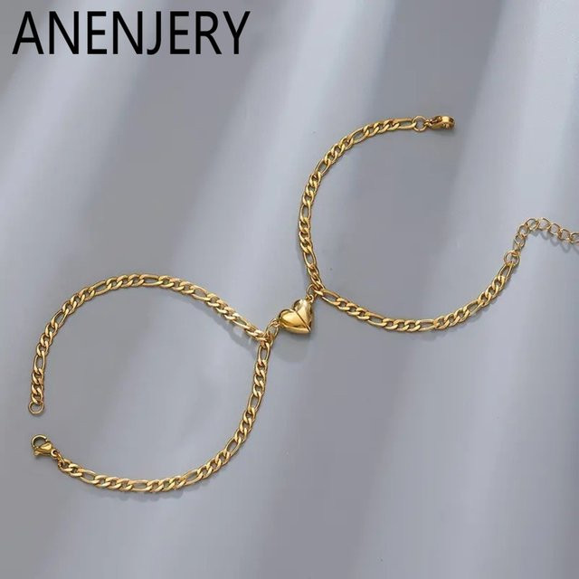 ANENJERY Armband Set, Edelstahl, Herz, Gold, Damen - Bild 1