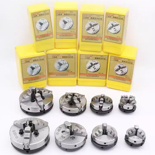 Sanou Miniatur-Drehfutter K01 K02-80 mit drei oder vier Backen, Flanschverbindung für Mini-DIY-Holzdrehmaschinen, Silber - Bild 1