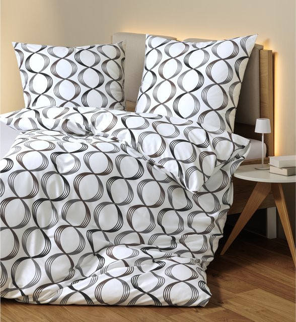 Janine Bettwäsche aus Mako-Satin in Weiß und Grau mit Streifen-Design und Reißverschluss - Bild 2