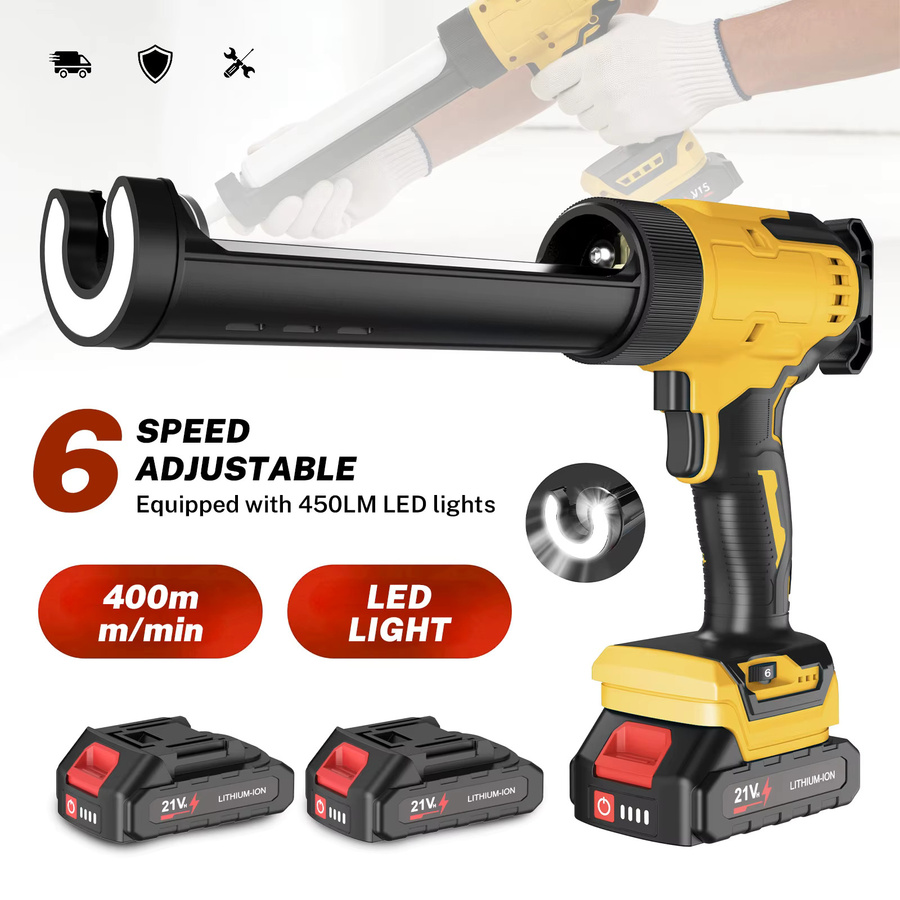 TKKEACE Elektrische kabellose Kartuschenpistole mit 6 Geschwindigkeiten und LED-Licht, Silikon-Dichtmittel- und Klebstoffspender, kompatibel mit Makita 18V Akku, Gelb-Blau - Bild 7