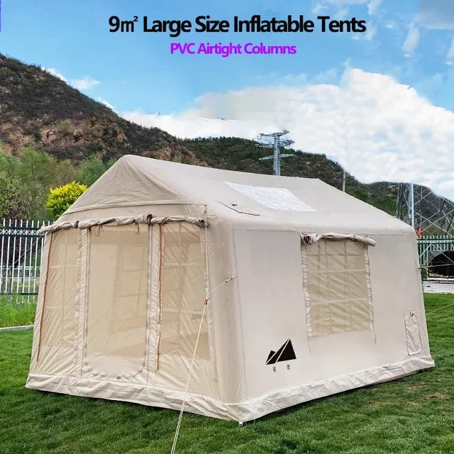 IHOMEINF OUTDOOR Aufblasbares Dachzelt mit PVC-Säulen in Beige, 9 m² mit Regenschutz und UVA-Schutz - Bild 1