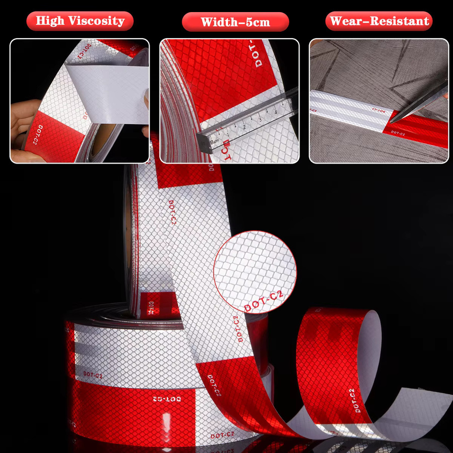 Dot-C2 reflektierendes Klebeband in Rot-Weiß aus PET-Mikroprisma als wasserdichte Sicherheitswarnfolie für LKW - Bild 2