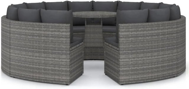 vidaXL 9-teilige Garten-Sofagarnitur in U-Form aus Poly Rattan und Metall in Grau mit Auflagen und Kissen - Bild 1