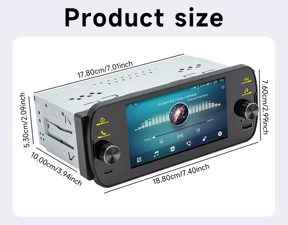 BQCC Universal Auto Media Player 1Din 5 Zoll mit Android 13, Drahtloses CarPlay und Android Auto, WiFi, GPS, 4G, Bluetooth, Schwarz - Bild 5