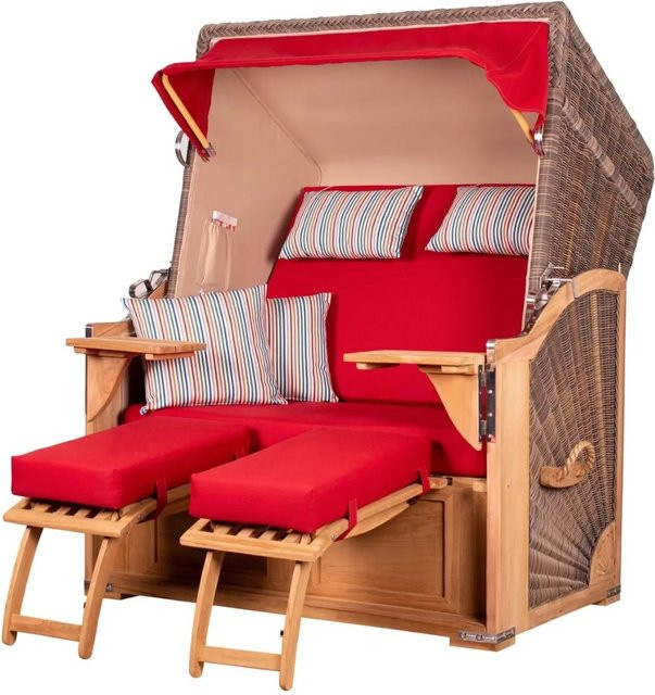 bene,iving Strandkorb Komplettset Schaalsee aus Teakholz und PE-Geflecht in Grau, Modell 585, B/T/H: 170 x 125 x 80 cm - Bild 1
