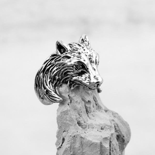 Ring Wolf Kopf, Eisenlegierung, gray, Herren - Bild 1