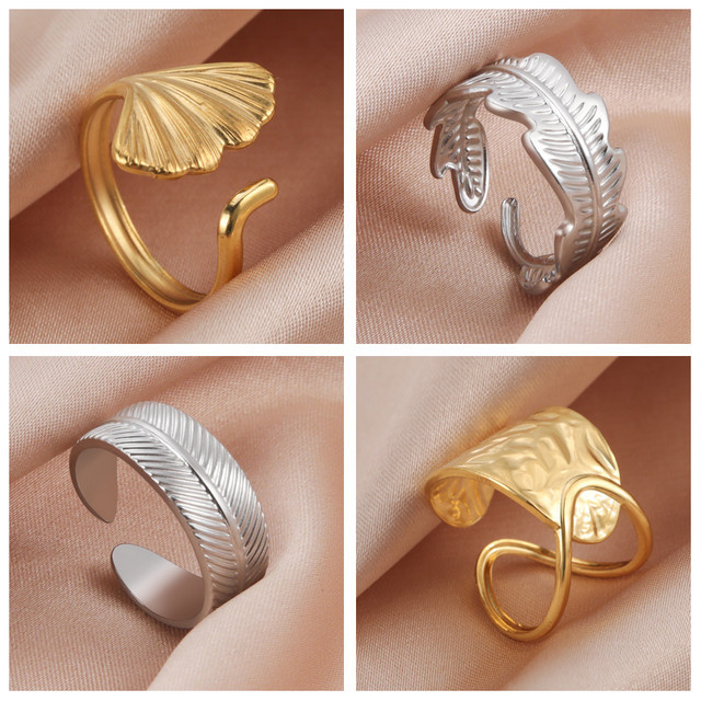 Cazador Ring Ginkgo Blätter, Edelstahl, Damen, verstellbar - Bild 1