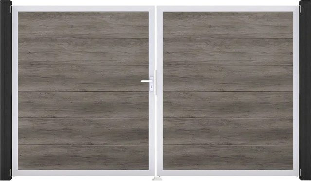 GroJa Steckzaun Tor BasicLine 2-flügelig DIN Links in Monument Oak Brown - Bild 1