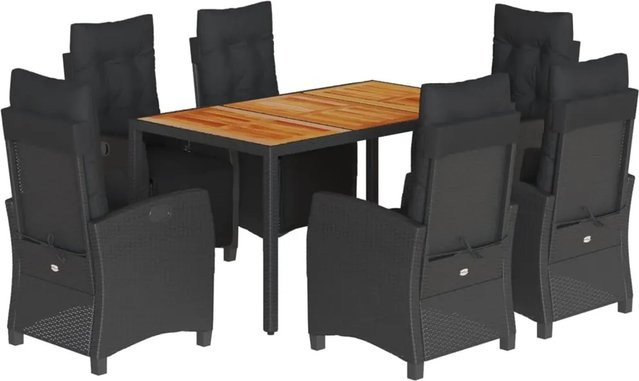 vidaXL 7-teilige Garten-Essgruppe aus Poly-Rattan und Akazienholz in Schwarz mit Kissen - Bild 1