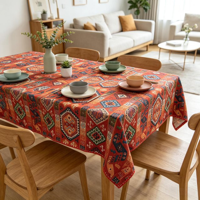 RTTIME Tischdecke aus Baumwolle und Leinen in Rot, quadratisch, B/B: 140 x 140 cm - Bild 1