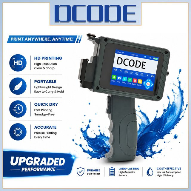 DCODE DC15 Tragbarer Handheld-Tintenstrahldrucker für QR-Codes, Barcodes, Logos und Texte mit 12,7mm Druckbreite - Bild 1