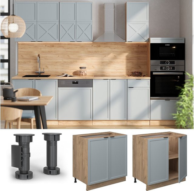 Vicco Unterschrank Fame-Line Eiche Hell Blau-Grau mit Arbeitsplatte Anthrazit Breite: 80 cm - Bild 1