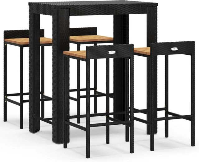 vidaXL 5-tlg Gartenbar-Set Modell 2 in Schwarz aus Poly Rattan und massivem Akazienholz - Bild 1