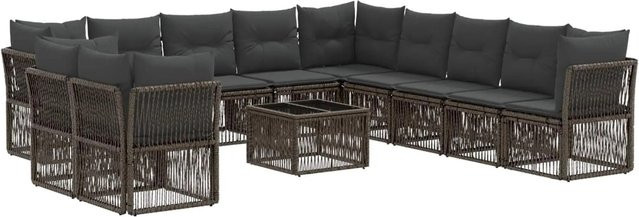 vidaXL Gartensofa-Set 12-tlg. in Grau aus Poly-Rattan mit Polstern und Couchtisch in U-Form - Bild 1