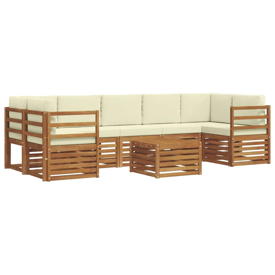 vidaXL Sofagarnitur 8-teilig L-Form aus Massivholz Akazie in Natur und Beige mit Polsterung und Kissen - Bild 2