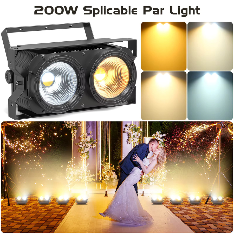 U'King 4er Set 200W LED 2in1 COB Par Licht mit DMX, Warmweiß und Kaltweiß Bühnenbeleuchtung, Black - Bild 2