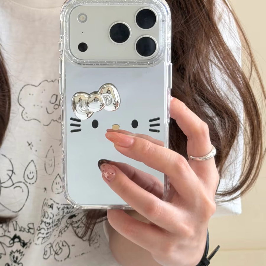 Hello Kitty Handyhülle mit Make-up-Spiegel und Schleife für Apple iPhone 16 15 Pro Max transparent - Bild 2