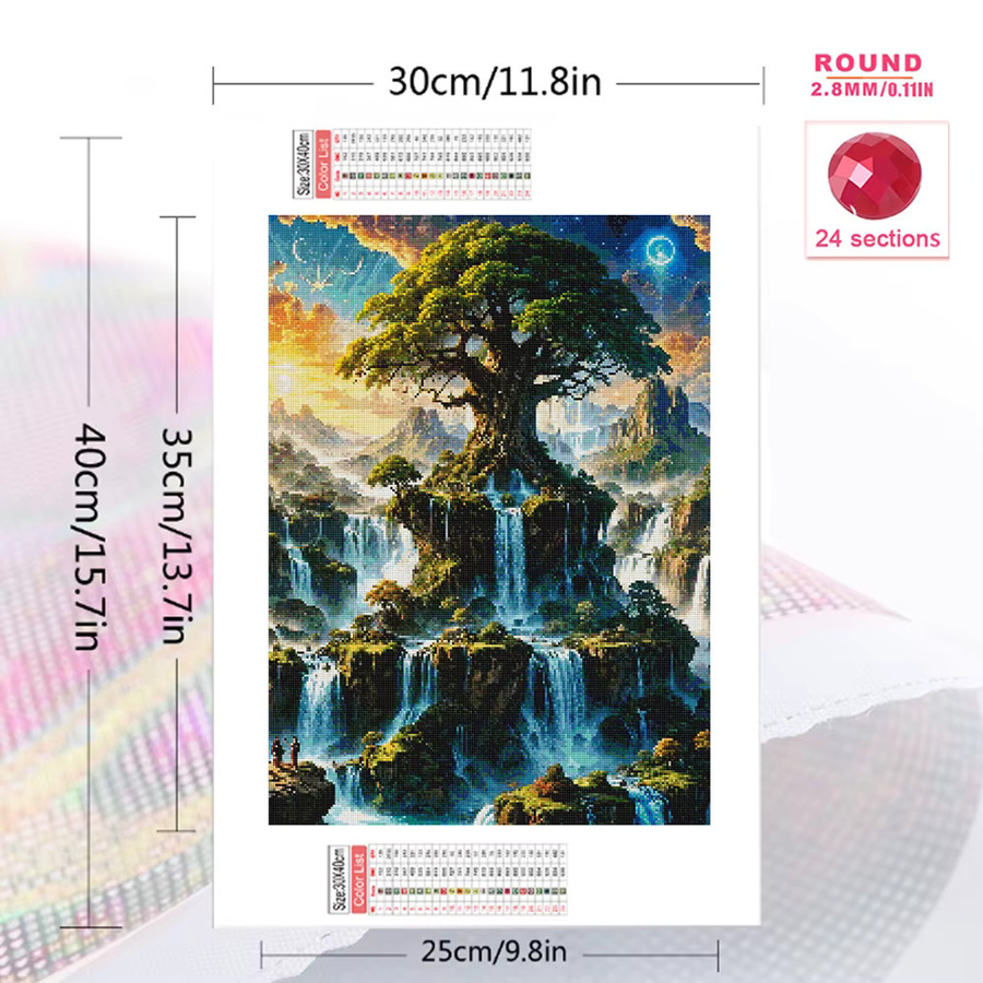 EverShine Diamant-Mosaik-Wasserfall Landschaftsbild mit quadratischer Stickerei in Multicolour, B/H: 30 x 30 cm - Bild 2