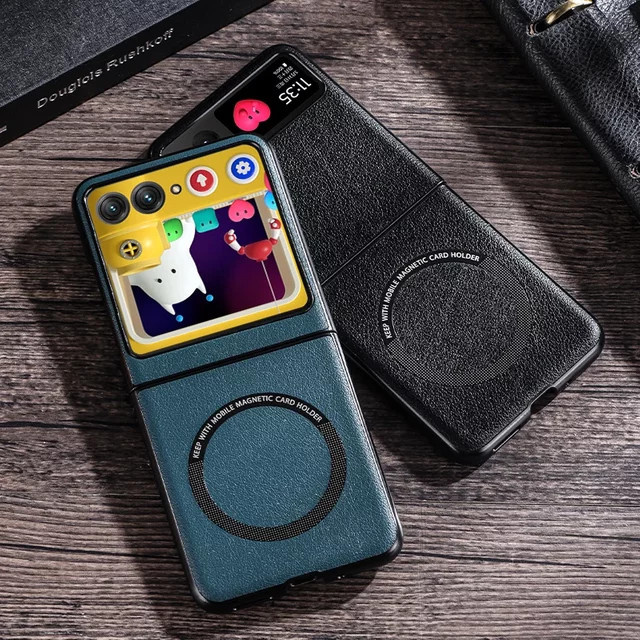 Stoßfeste PU-Leder-Handyhülle für Motorola Moto Razr 40 50 Ultra Plus mit magnetischer kabelloser Aufladung in Schwarz und Blau - Bild 1